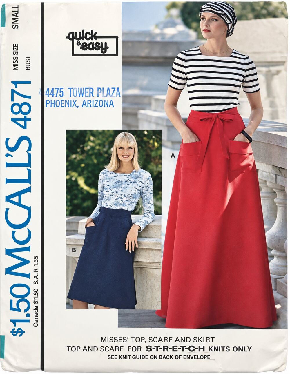 McCall's 4871 Vintage 1972 Easy Sewing Pattern Wrap Skirt Scarf Size 10-12 Cut